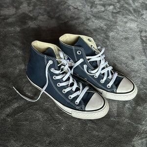 Navy blue high top converse